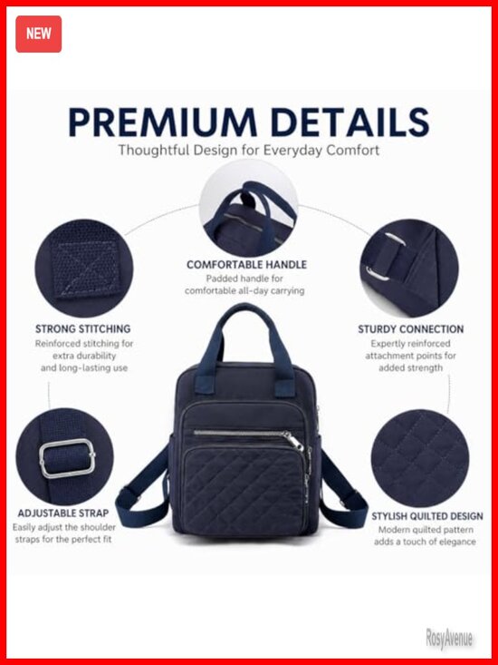 Quilted Square Backpack Waterproof Multi Pockets Lightweight Top Handle Satchel main image 4